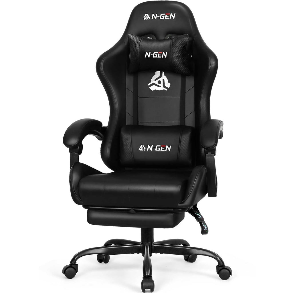Gaming Chair with Footrest Lumbar Support for Home Office High Back Recliner Height Adjustable Ergonomic Comfy Leather Computer Desk Chair (Carbon Black)