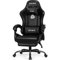 Gaming Chair with Footrest Lumbar Support for Home Office High Back Recliner Height Adjustable Ergonomic Comfy Leather Computer Desk Chair (Carbon Black)