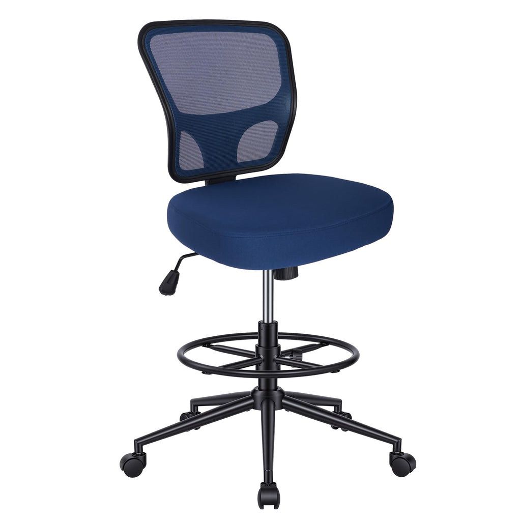 Armless Drafting Chair Tall Office Chair for Standing Desk - Adjustable Height Mesh Ergonomic Drafting Stool with Foot Ring & Wheels, Rolling Counter Height Computer Chair for Home Office