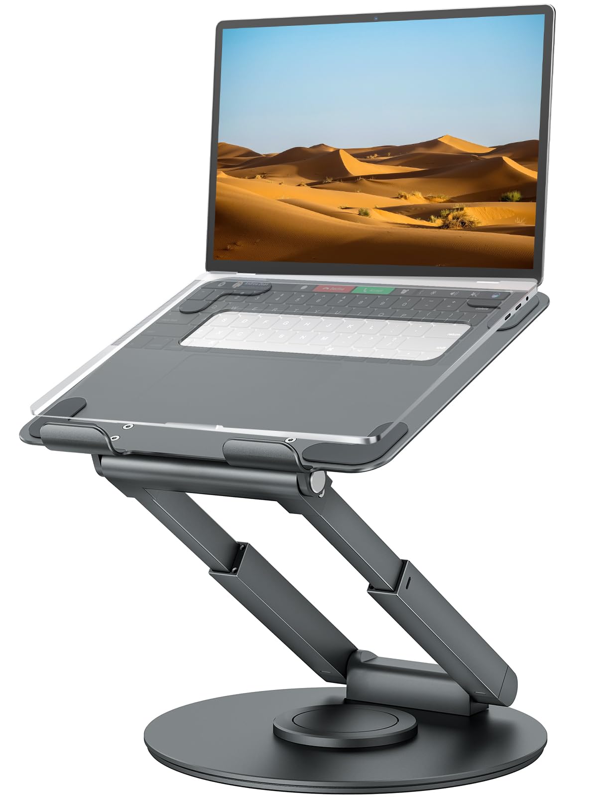Laptop Stand for Desk with 360° Swivel Base, Sit to Stand, Height Adjustable, Portable Riser Holder for Good Posture, Compatible with MacBook Pro, All Laptops 10-17"-Gray