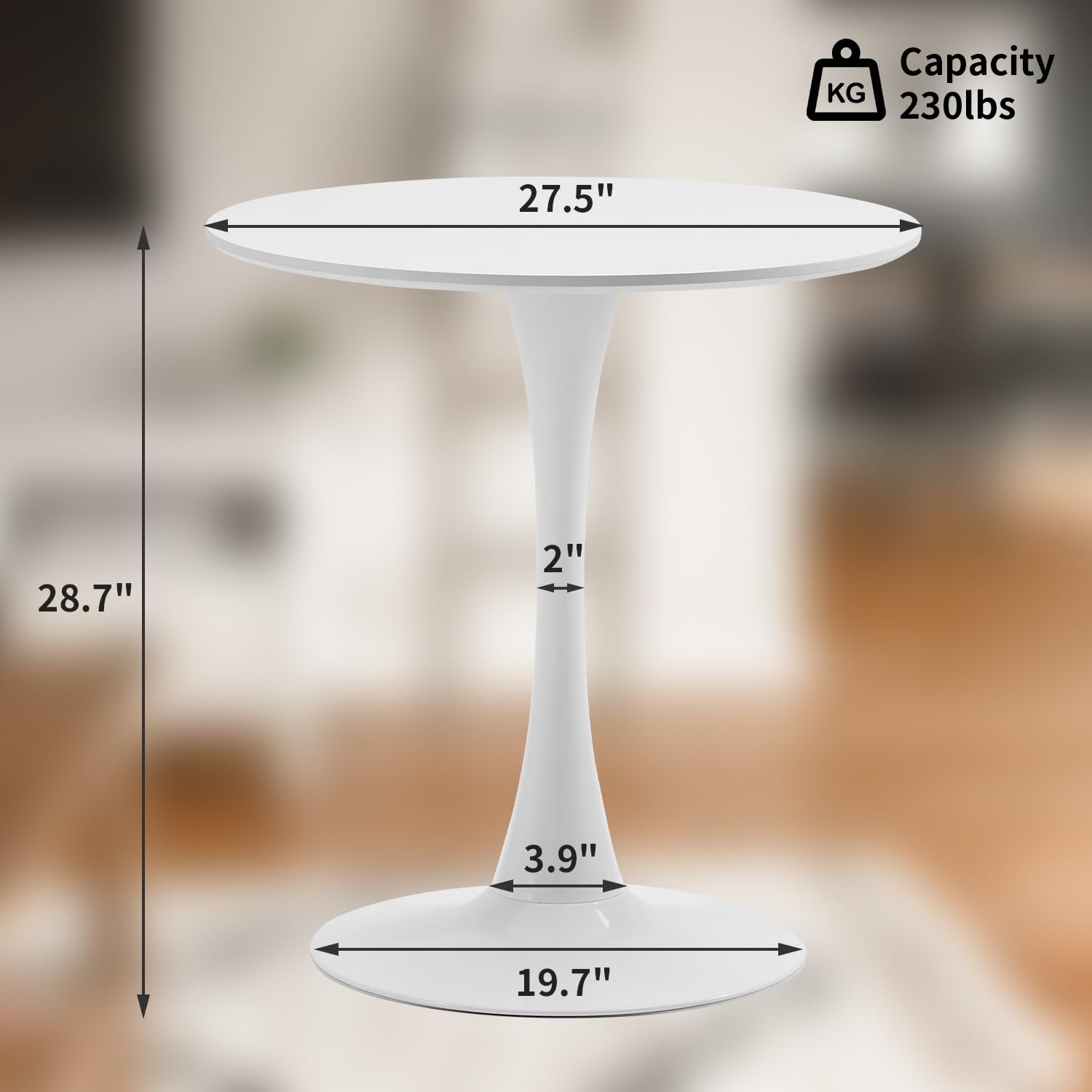 TUOMUR White Round Dining Table, 27.6" Tulip Table Kitchen Round Dining Table for 1-2 People with MDF Table Top and Metal Pedestal Base, Mid-Century Leisure Table for Home, Dining Room, Cafe