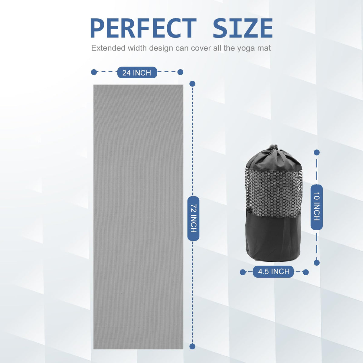 Yoga Towel,Hot Yoga Mat Towel with Grip Dots Sweat Absorbent Non-Slip for Hot Yoga, Pilates and Workout 24" x72", Dark Gray