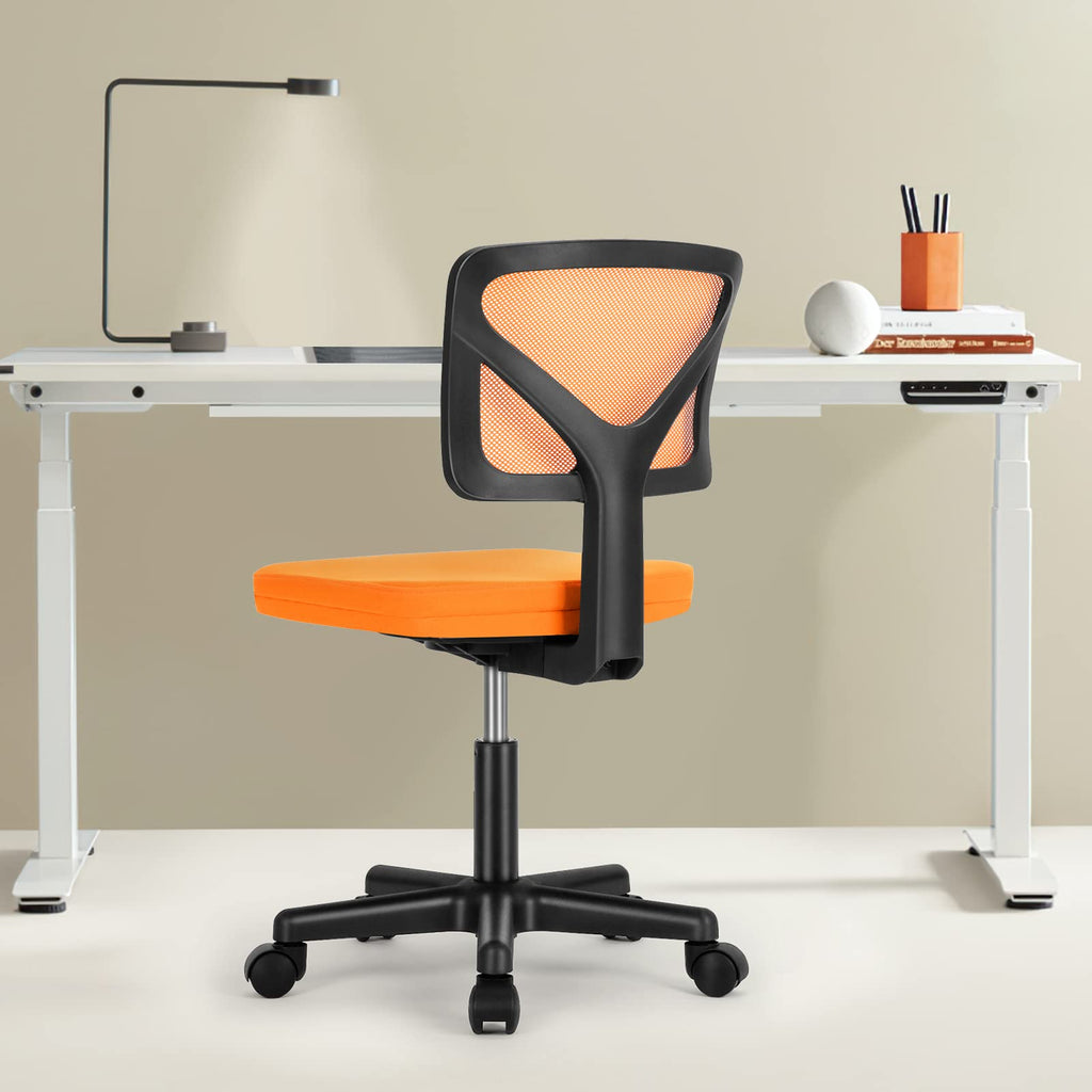 Small Office Chair, Ergonomic Low-Back Mesh Rolling Work Swivel Chairs with Wheels, Armless Comfortable Seat Lumbar Support for Home, Bedroom, Study, Student, Adults,Classic Orange