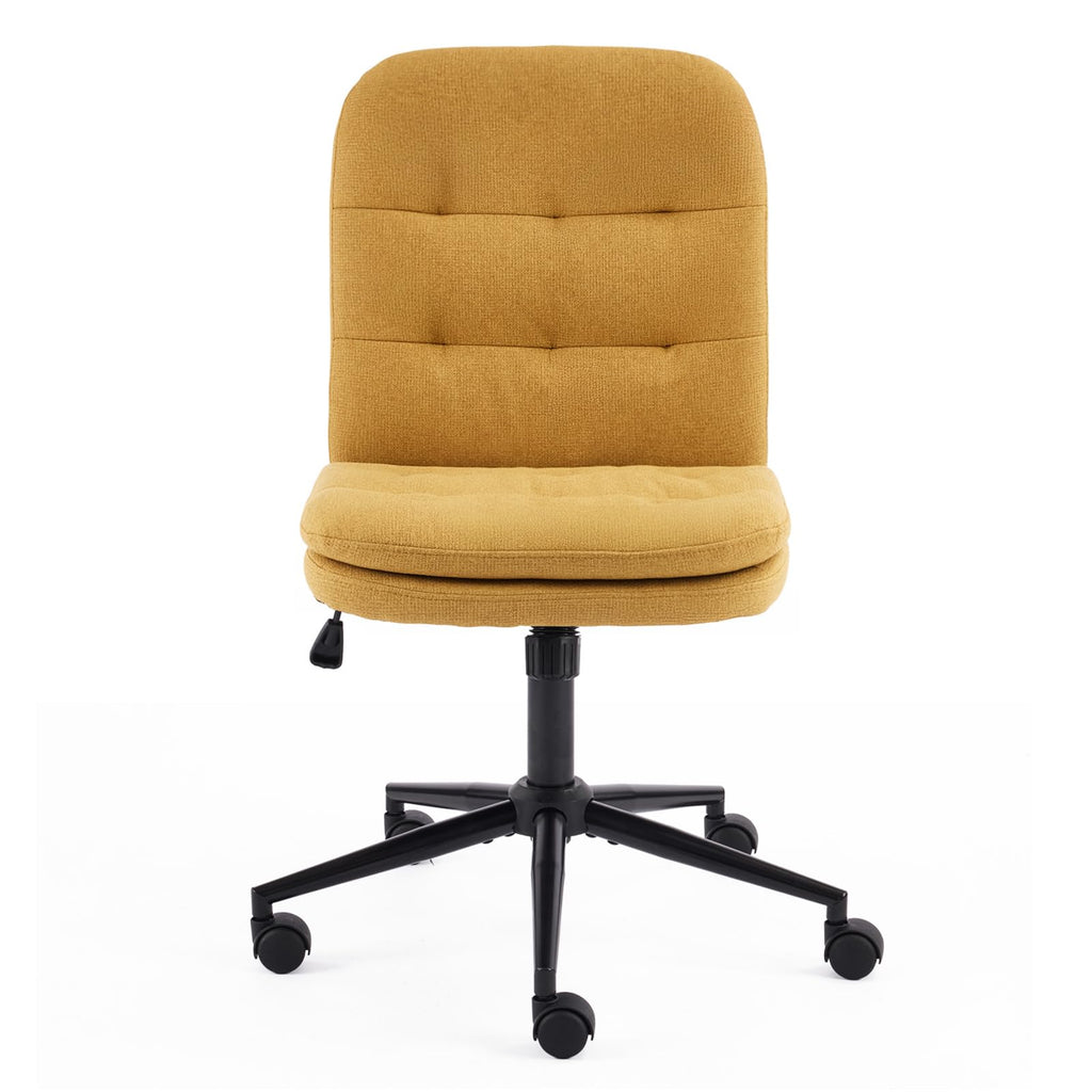 Mid Back Armless Office Desk Chair with Wheels/no Wheels,360°Rocking Swivel Vanity Chair with Thickened Cushion,Adjustable Height Rolling for Reading Room, Make up, Linen Ginger Yellow