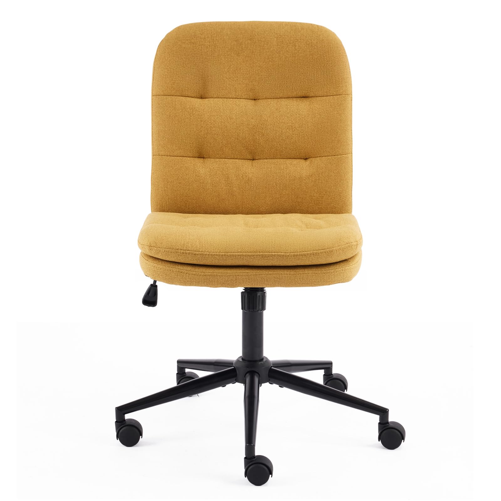 Mid Back Armless Office Desk Chair with Wheels/no Wheels,360°Rocking Swivel Vanity Chair with Thickened Cushion,Adjustable Height Rolling for Reading Room, Make up, Linen Ginger Yellow
