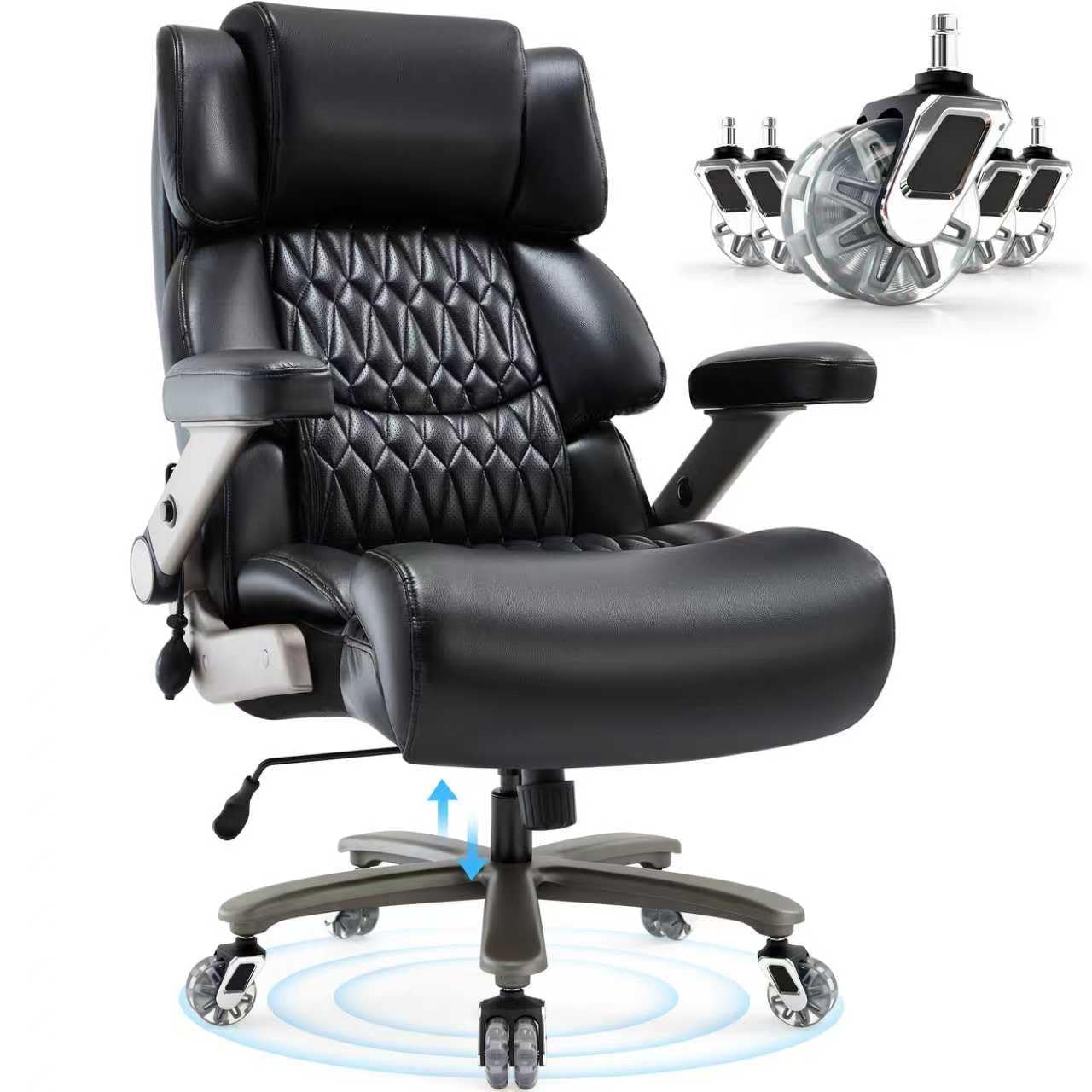 Big and Tall Office Chair 700lbs- Large High Back Executive Computer Desk Chair with 3D Flip-Up Arms, Adjustable Lumbar Support, Extra Wide Plus Size Seat, Heavy Duty Metal Base & Quiet Rubber Wheels
