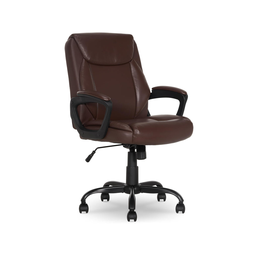 Classic Puresoft PU Padded Mid-Back Office Chair with Armrest, Height Adjustable, Wheels, 25.75"D x 24.25"W x 42.25"H, Brown