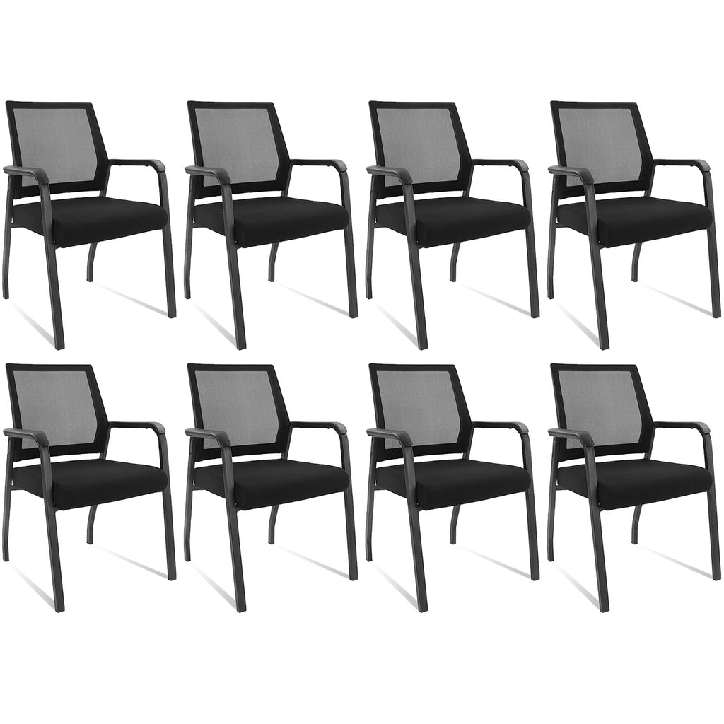 8 Pack Black, Desk Chair No Wheels, Arm Chair with Ergonomic Lumbar Support and Thickened Seats Cushion, Waiting Room Chairs for Office School Church Guest Reception,