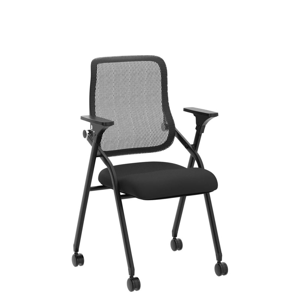 Stackable & Foldable Conference Room Chairs with 2X Thick Cushion, Lumbar Support, Armrest - Mesh Bouncing Back for Office Meeting, Conference, Training Room Chair 1 Pack
