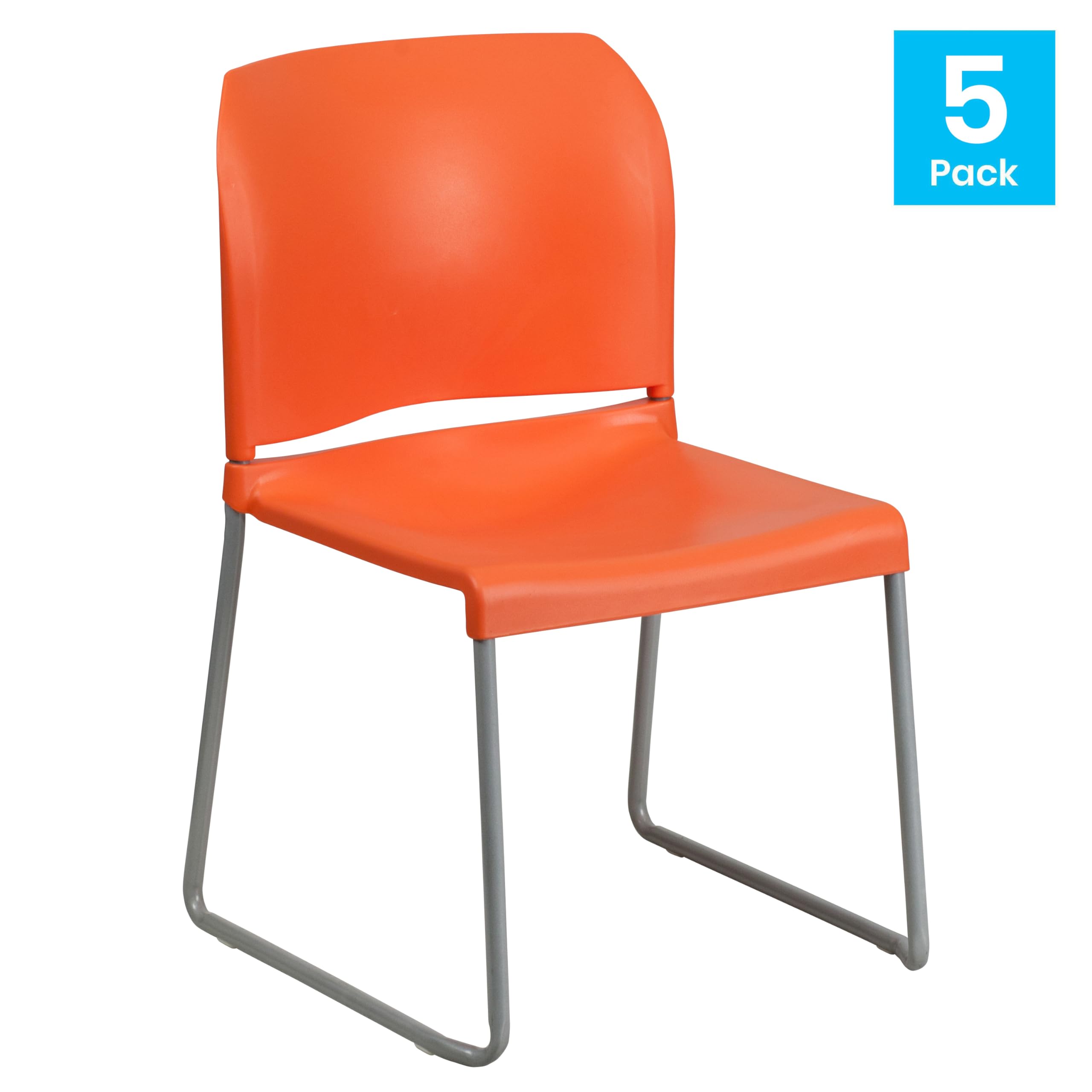 Set of 5, Hercules Series Contoured Stacking Chairs for Waiting Rooms and Offices, Ergonomic Lobby Chairs with Curved Back, Orange