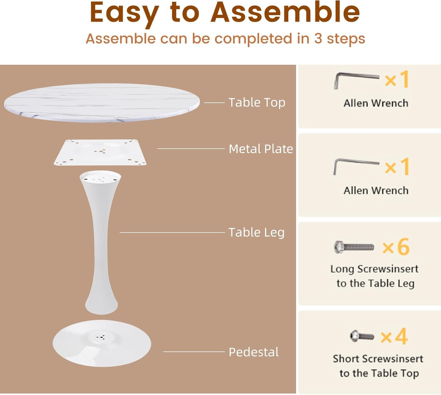 Comtrysail Round Dining Tulip Table for 4, Mid-Century Modern Table with Sturdy Metal Pedestal for Kitchen, Bistro, Cafe, Leisure (Faux Marble White, 31.5 INCH)