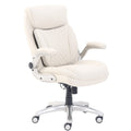 Ergonomic Executive Office Desk Chair with Lumbar Support, Flip-up Armrests, Adjustable Height, Cream Leather