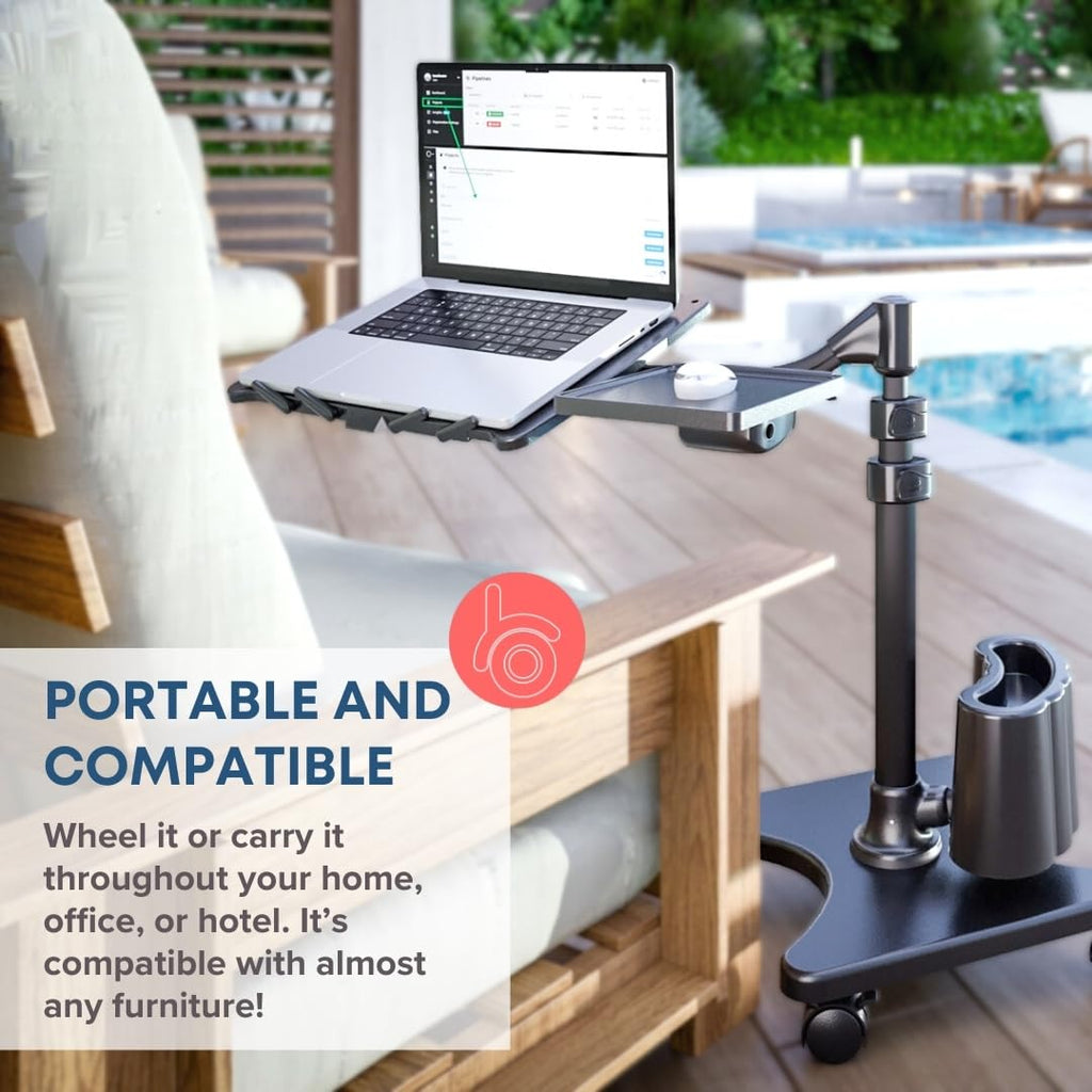Deluxe Adjustable Laptop Stand – Rolling Computer Desk & Ergonomic Table for Bed, Sofa, or Office – Portable Mobile Workstation with Tilt – Fits Devices up to 16″ - Silver & White