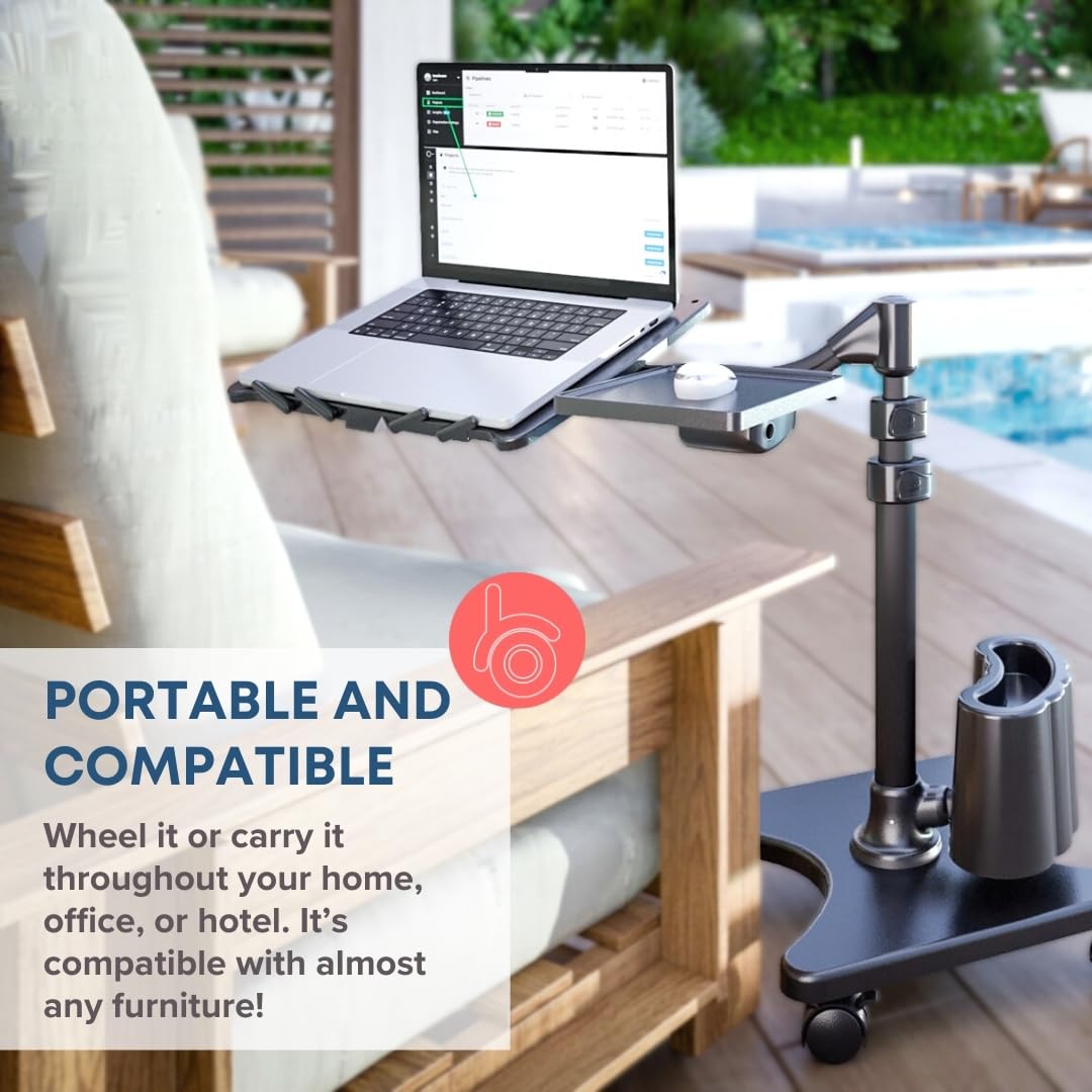 Deluxe Adjustable Laptop Stand – Rolling Computer Desk & Ergonomic Table for Bed, Sofa, or Office – Portable Mobile Workstation with Tilt – Fits Devices up to 16″ - Silver & White