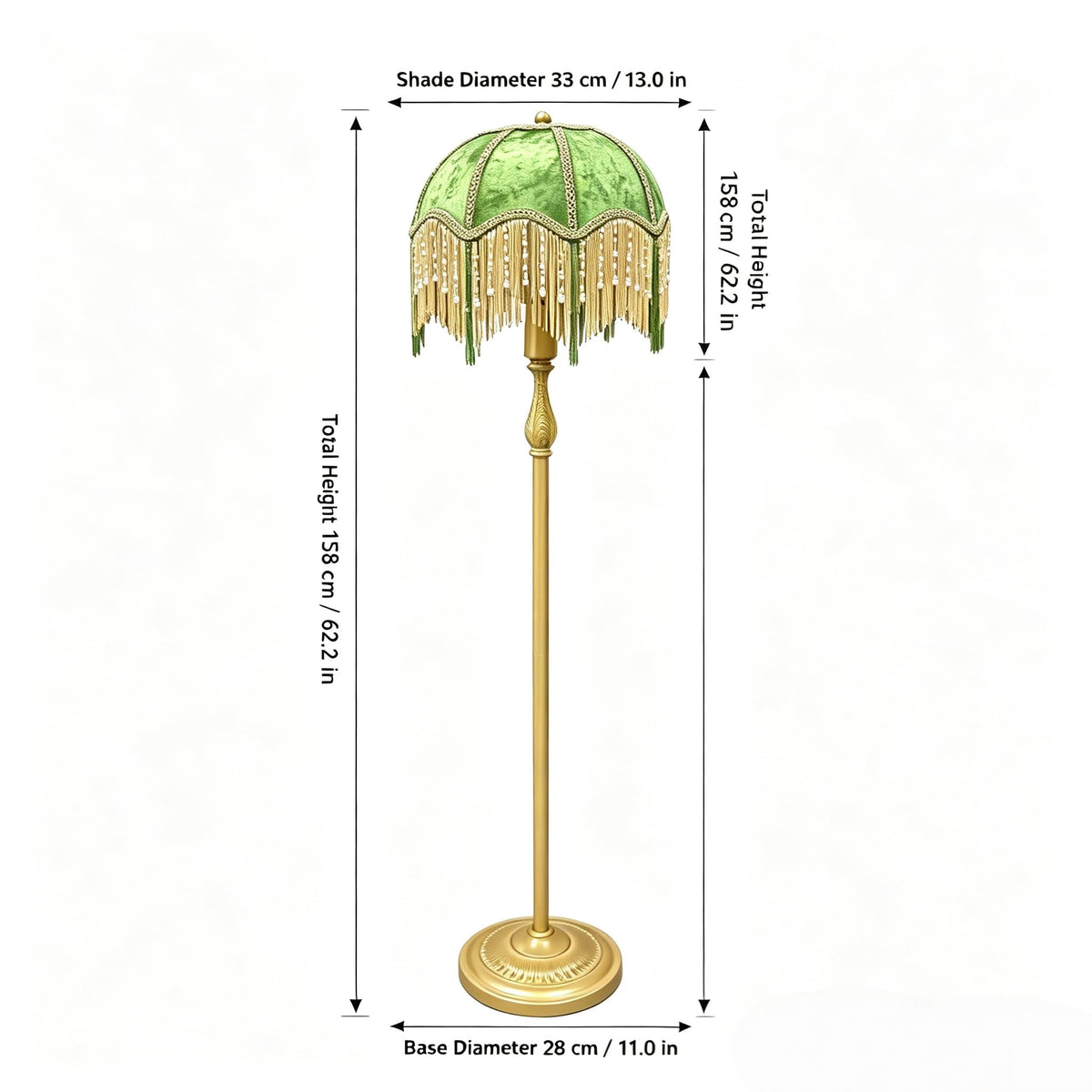 Retro Tassel Floor Lamp with Adjustable Light Simple Upright Metal Base LED Night Lamp for Room 13" Wide, 62.2" High
