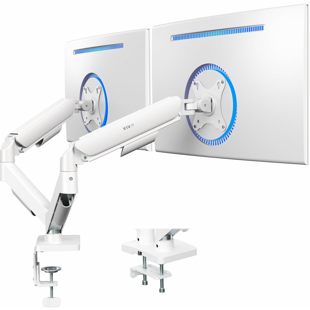 Dual Monitor Stand, Fully Adjustable Arms for 17 to 32 inch Screens, Mechanical Articulating Desk Mount, Gaming and Office Setups, VESA 75x75, 100x100, Max 19.8 lbs, Classic, White, STAND-V002OW