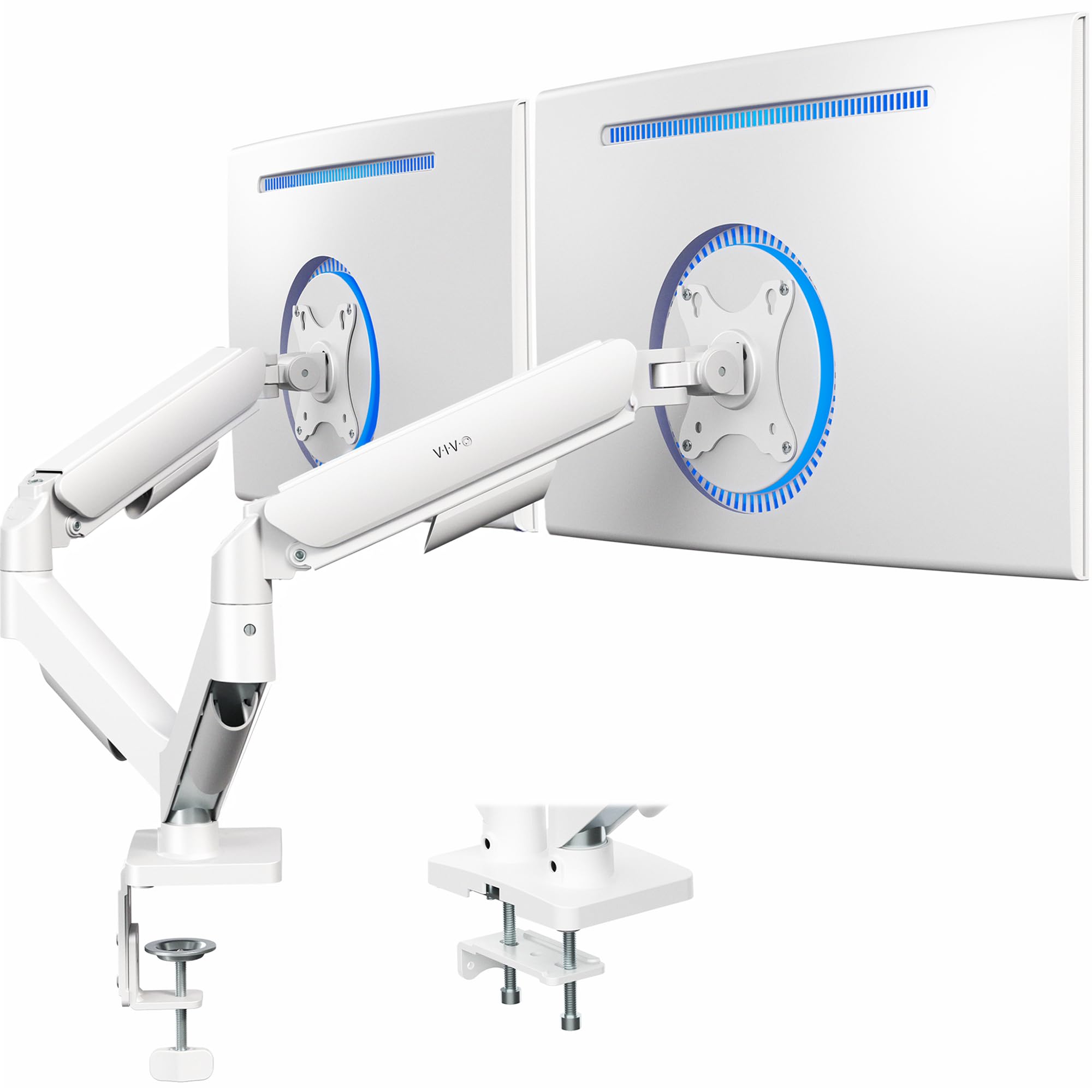 Dual Monitor Stand, Fully Adjustable Arms for 17 to 32 inch Screens, Mechanical Articulating Desk Mount, Gaming and Office Setups, VESA 75x75, 100x100, Max 19.8 lbs, Classic, White, STAND-V002OW