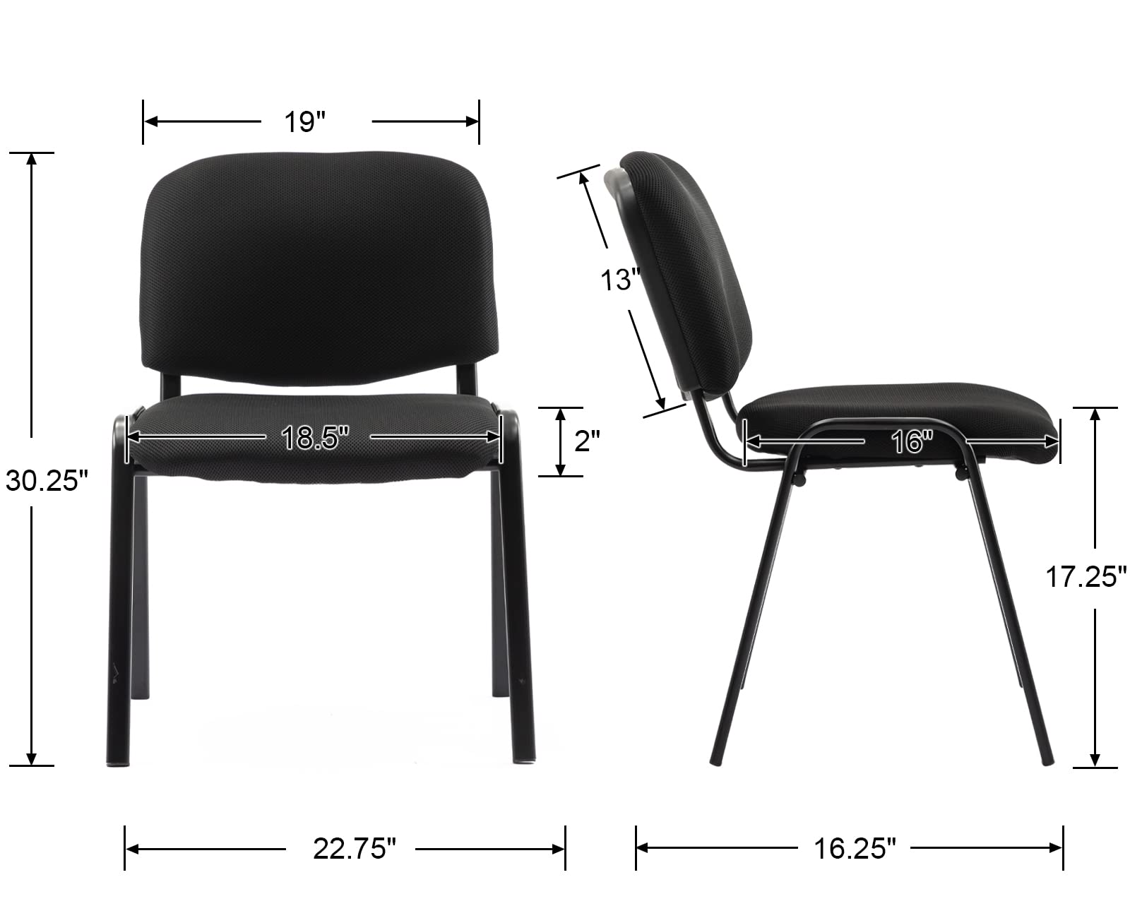 Stackable Office Guest Chairs, Reception Waiting Room Chairs with Padded Seat & Back, Armless No Wheels Conference Chairs for Office Meeting Lobby, Set of 10, Black Mesh Fabric