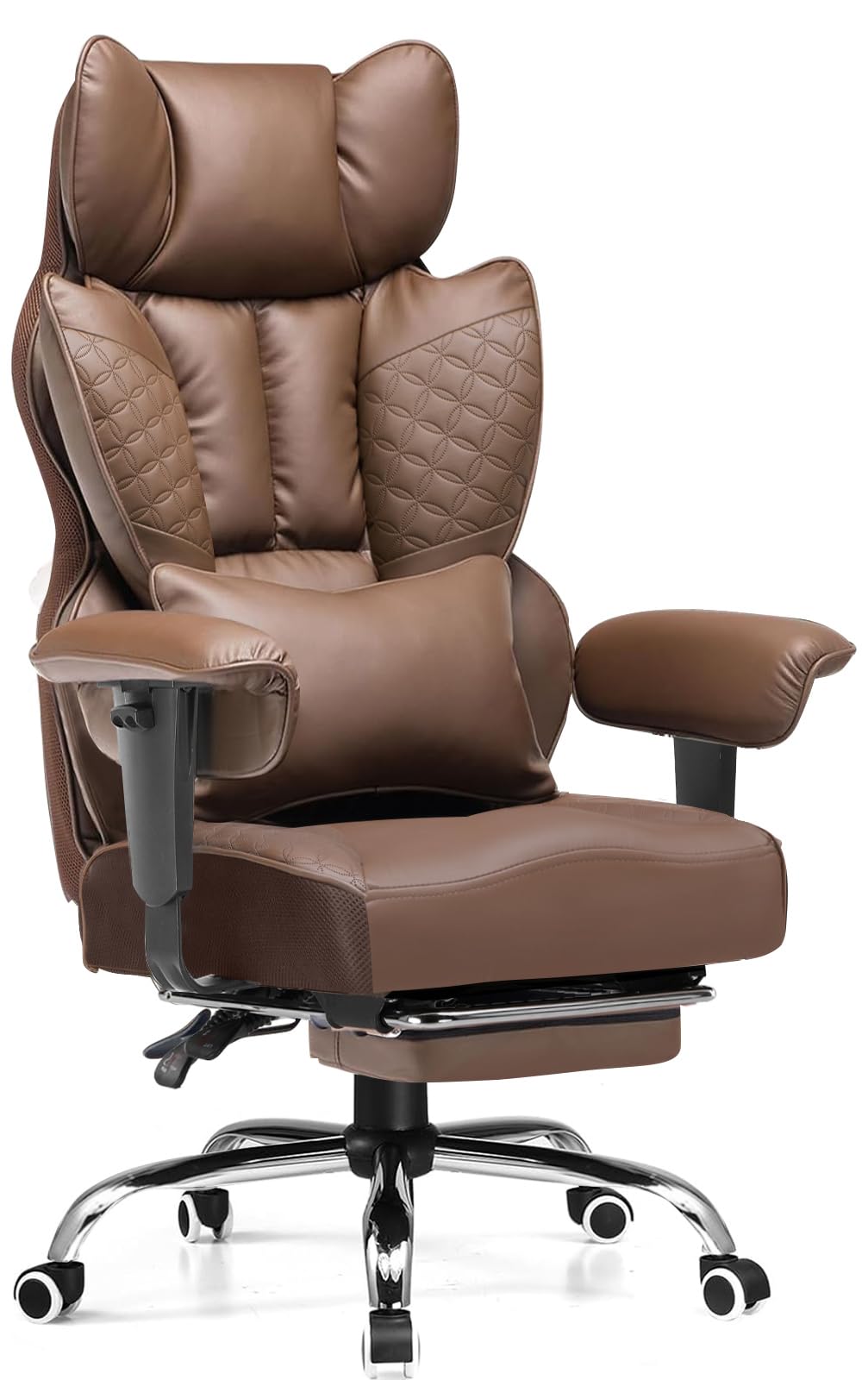 Big and Tall Gaming Chair 400lbs Heavy Duty Office Chair with Foot Rest & Ergonomic Pocket Spring Lumbar Support, High Back 3D Saddle Shaped Cushion for Back Pain Relief, Brown