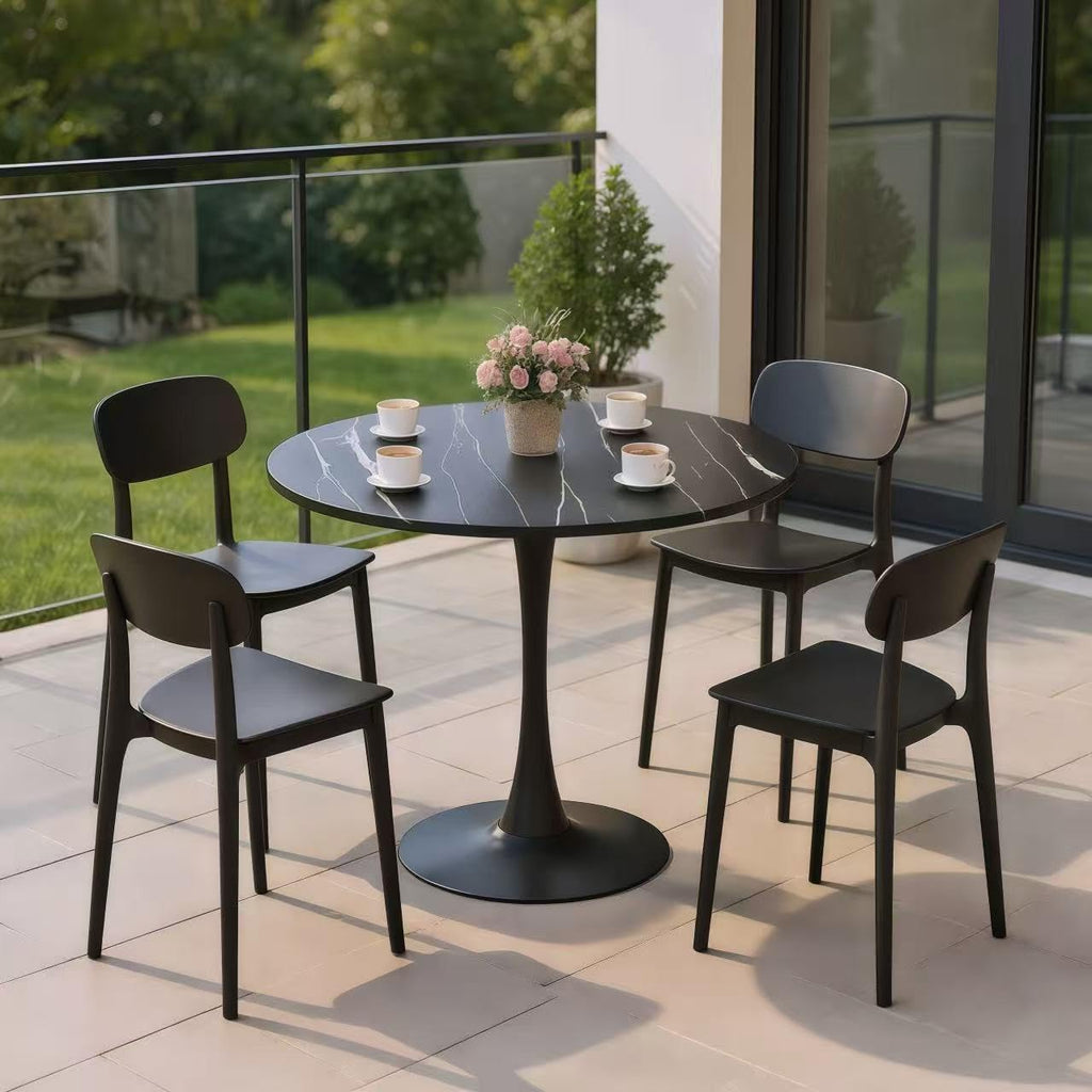 Sybrioka 24" Tulip Table for 1-2 Persons Modern Round Dining Table, Mid-Century Modern Black Marble Small Kitchen Table with MDF Wooden Top, Leisure Coffee Table for Living Room, Dining Room, Office