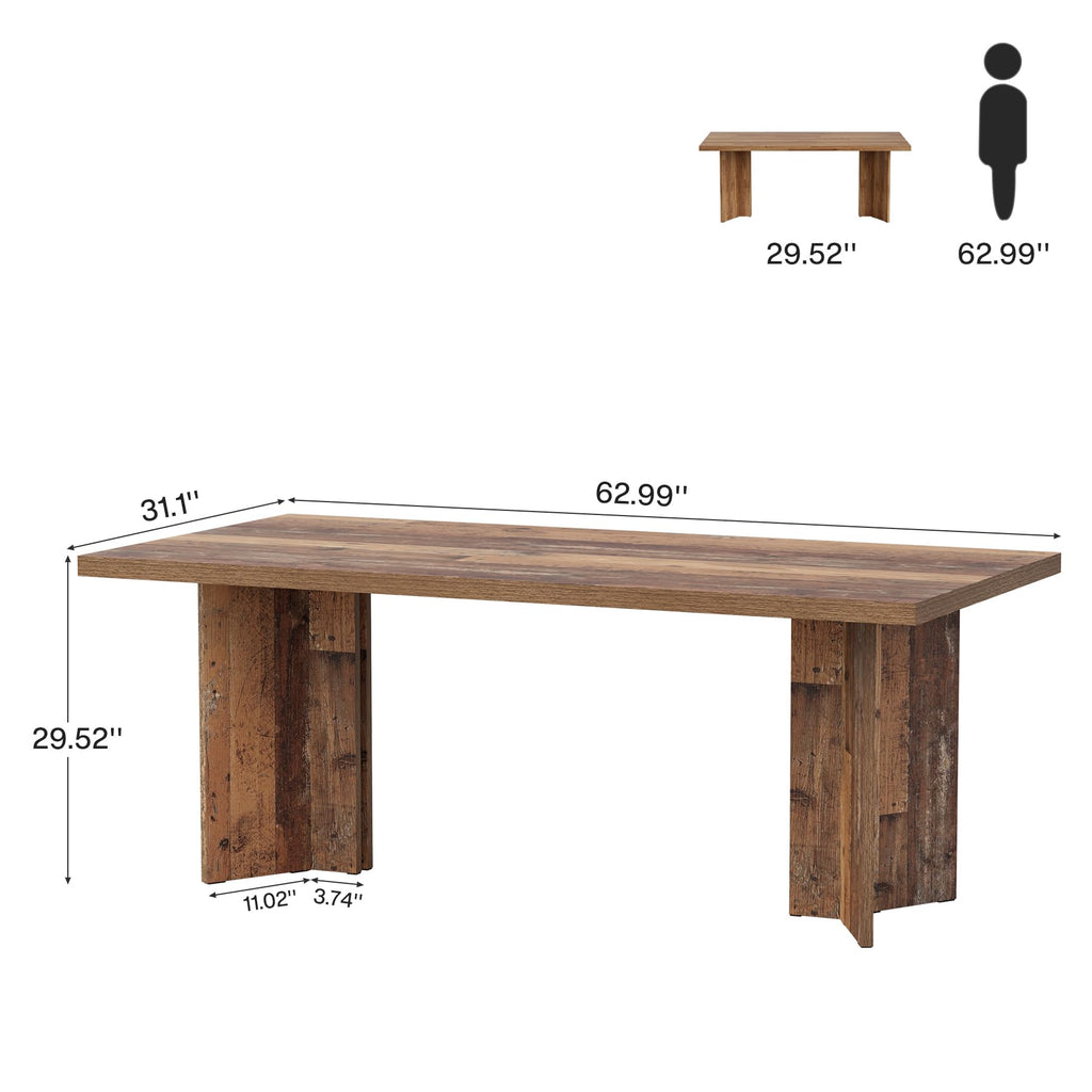 5.5FT Conference Table, 63-inch Rectangle Meeting Seminar Table, Large Distressed Brown Business Tables for 4-6 People, Heavy Duty Pedestal (Distressed Brown)