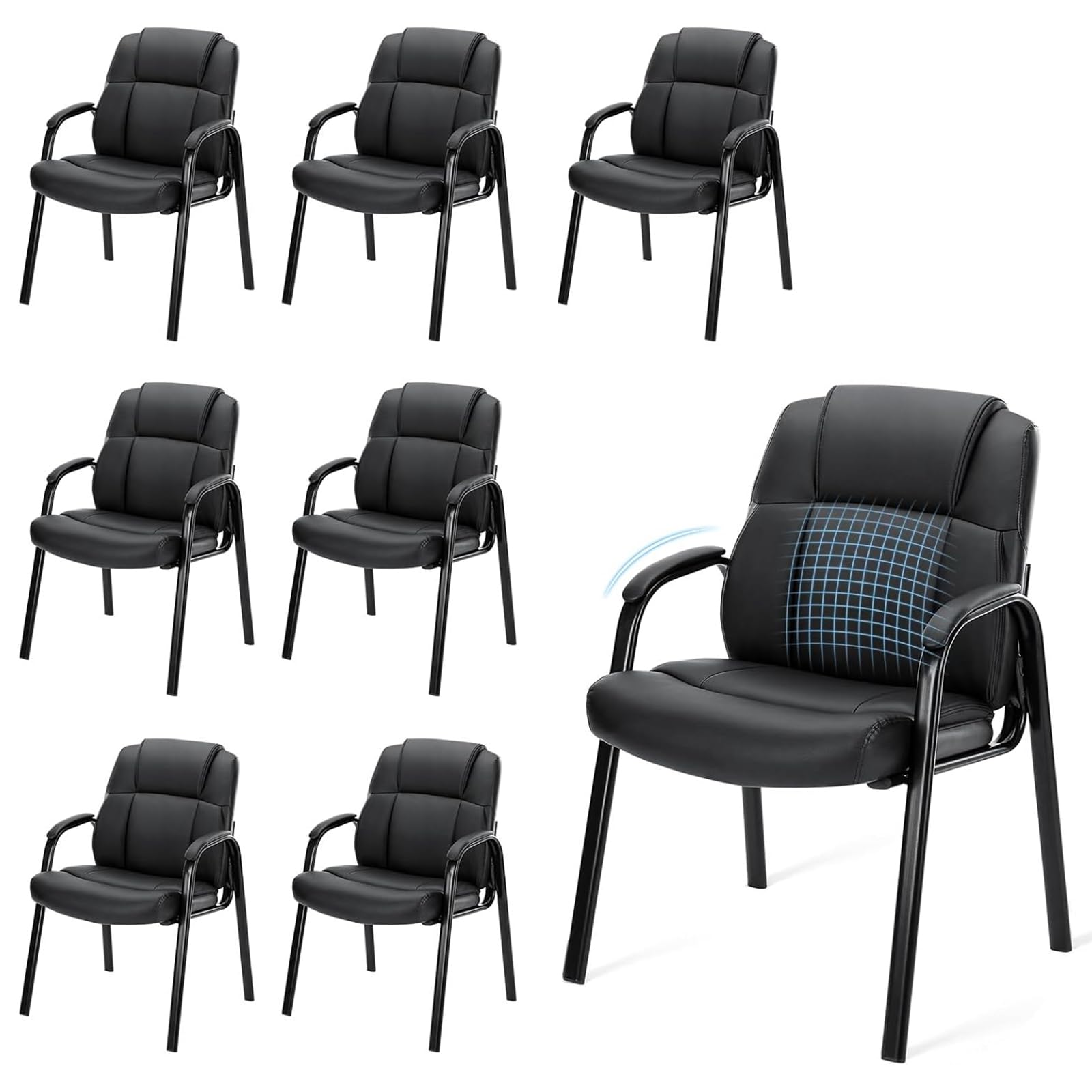Waiting Room Office Guest Chairs Set of 6, PU Leather Big and Tall No Wheels Executive Office Chair with Padded Arms for Reception Conference Room Lobby