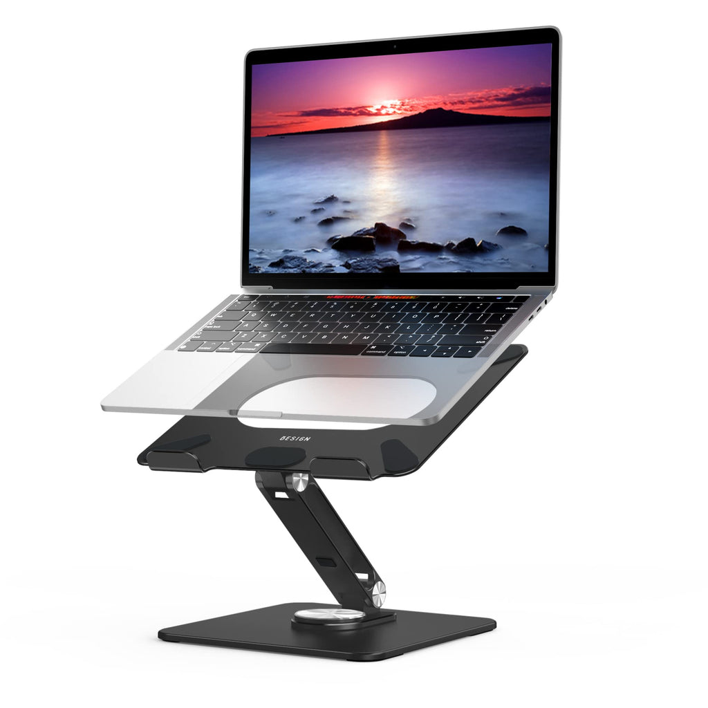 Laptop Stand with 360 Rotating Base, Ergonomic Adjustable Notebook Riser, Foldable Computer Holder Compatible with 10-15.6" Laptops (Black)