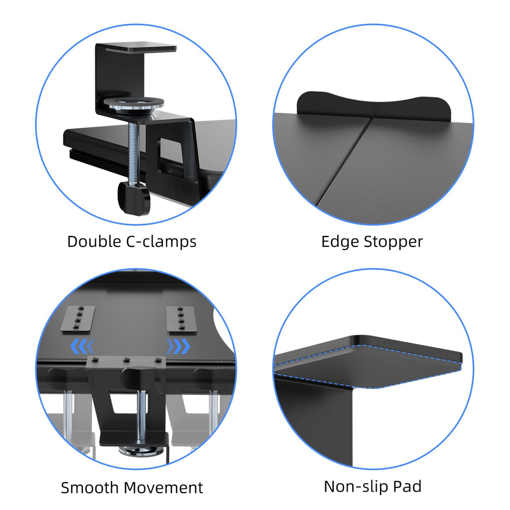 Keyboard Tray Under Desk Pull Out with C Clamp Mount, Computer Keyboard & Mouse Tray, 25.6 (30 Including Clamps) x 11.8 inch Slide-Out Platform Computer Drawer for Typing, Black,