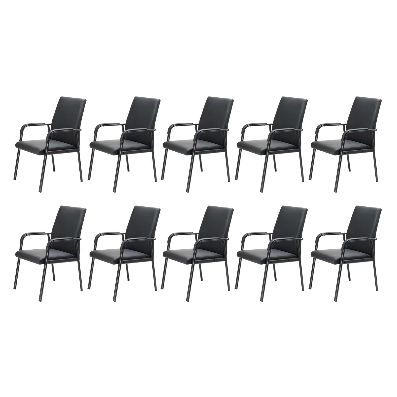 10 Pack Office Guest Reception Chair 600 lbs Capacity Leather Conference Room Chairs with Padded Armrests No Wheels Desk Chair Black