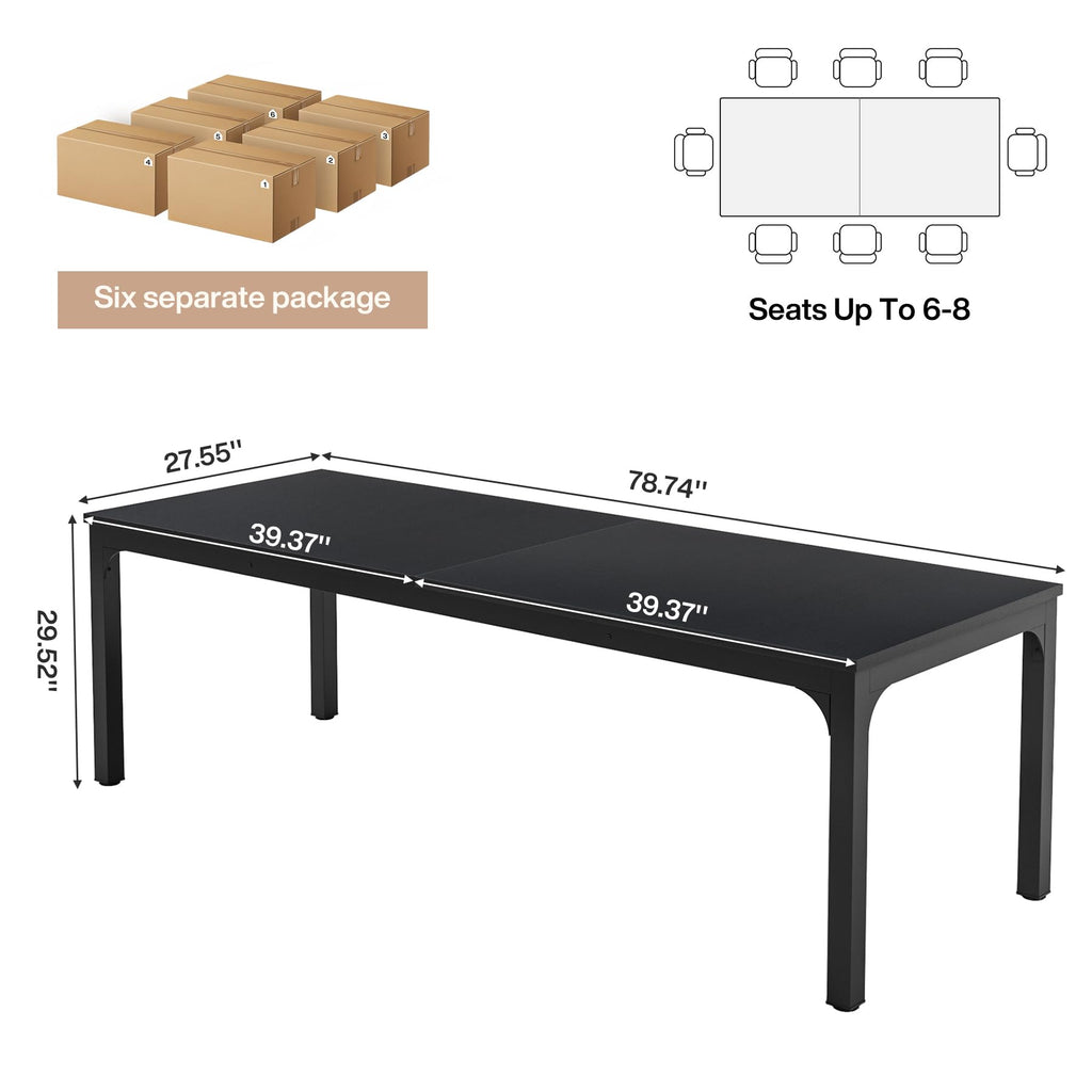 6.5 FT Conference Room Table, 78.74" W x 27.56" D Large Office Conference Table, Modern Seminar Meeting Table Desk for Boardroom, Meeting Room (6, Black)