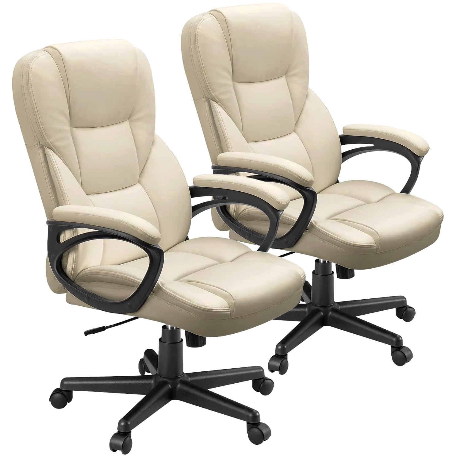 (2, Khaki) Office Executive Chair High Back Adjustable Managerial Home Desk Chair, Swivel Computer PU Leather Chair with Lumbar Support