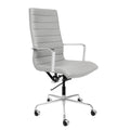 Ribbed Office Chair - Tall Back Desk Chair with Arm Rest, Swivel & Cushion Availability, Made of Faux Leather, Grey, Computer Chair
