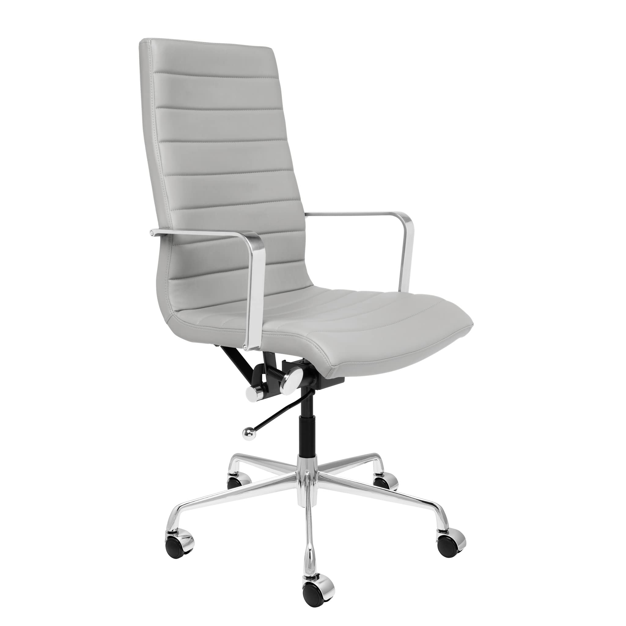 Ribbed Office Chair - Tall Back Desk Chair with Arm Rest, Swivel & Cushion Availability, Made of Faux Leather, Grey, Computer Chair