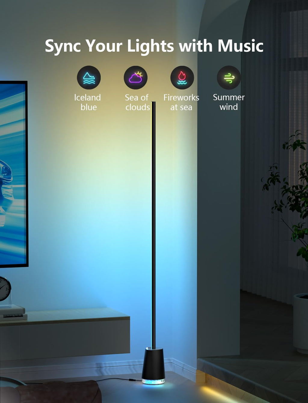 Corner Floor Lamp, with Bluetooth Speaker and White Noise