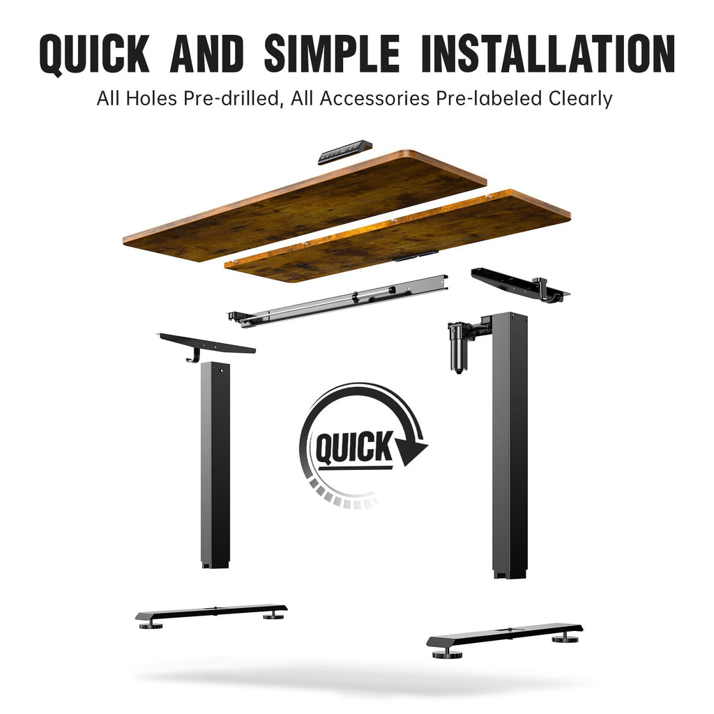 47.2" Standing Desk, Adjustable Height Office Desk with Wood Desktop, Computer Table for Home Work, Study and Gaming, Small Spaces, Modern Furniture，Brown