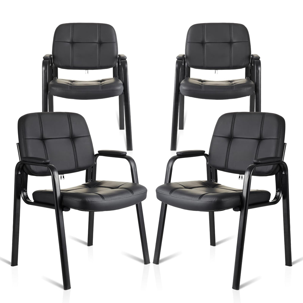 4 Pack, Waiting Room Guest Chair with Bonded Leather Padded Arm Rest for Office Reception and Conference Desk Black