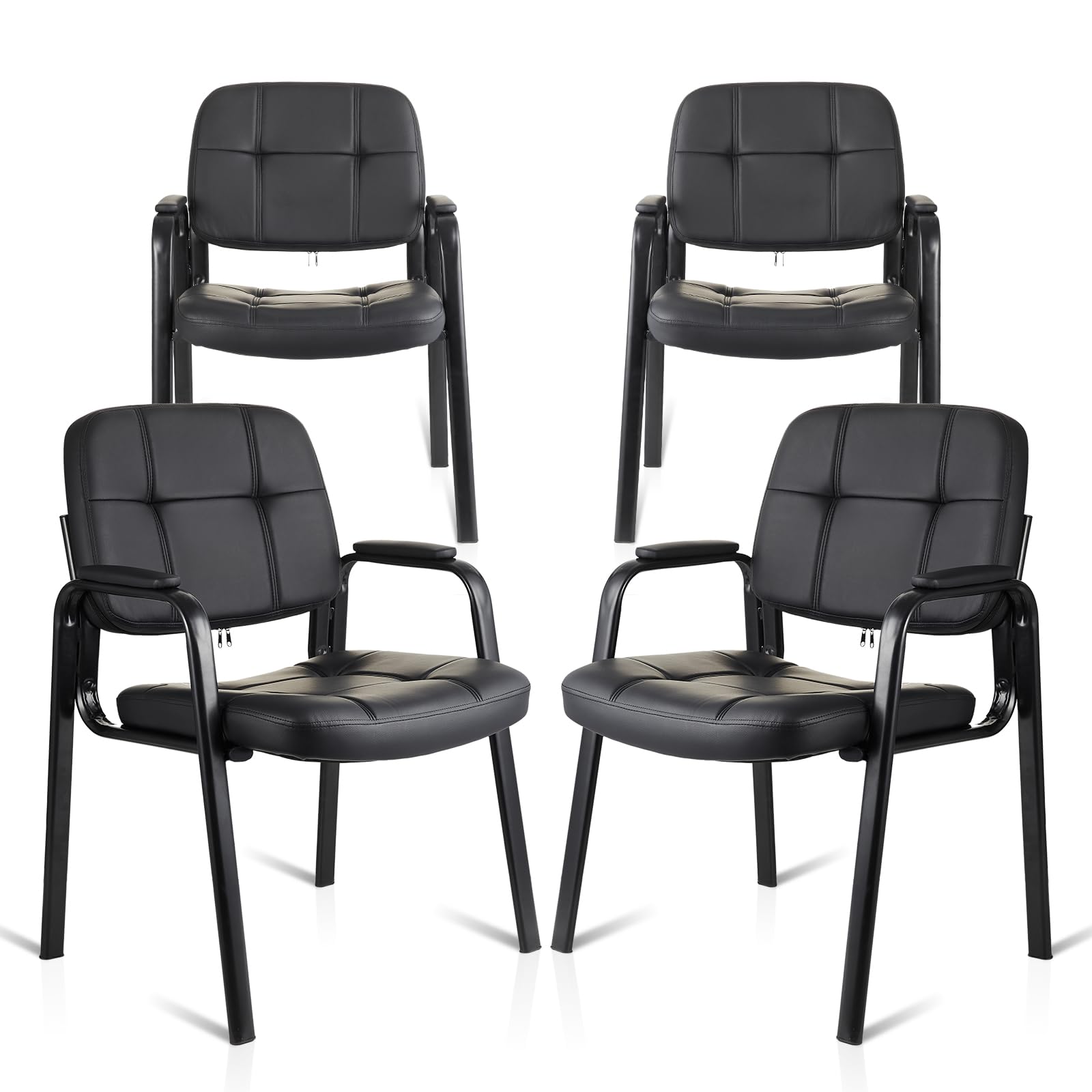 4 Pack, Waiting Room Guest Chair with Bonded Leather Padded Arm Rest for Office Reception and Conference Desk Black