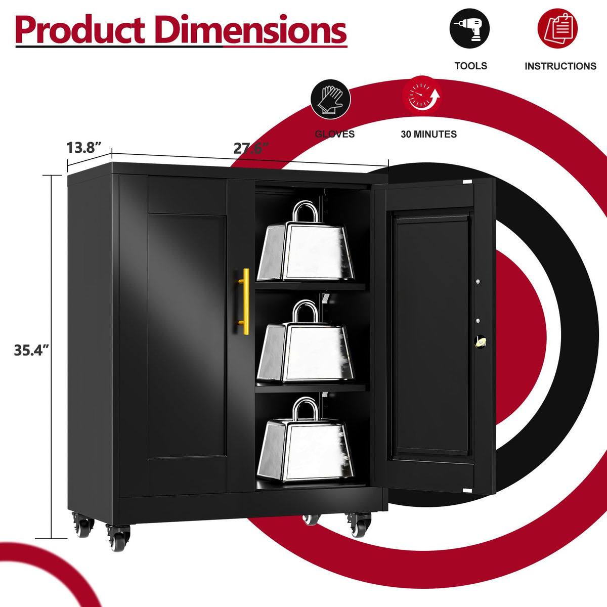 Black Metal Storage Cabinet, 36" Steel Locking Cabinets