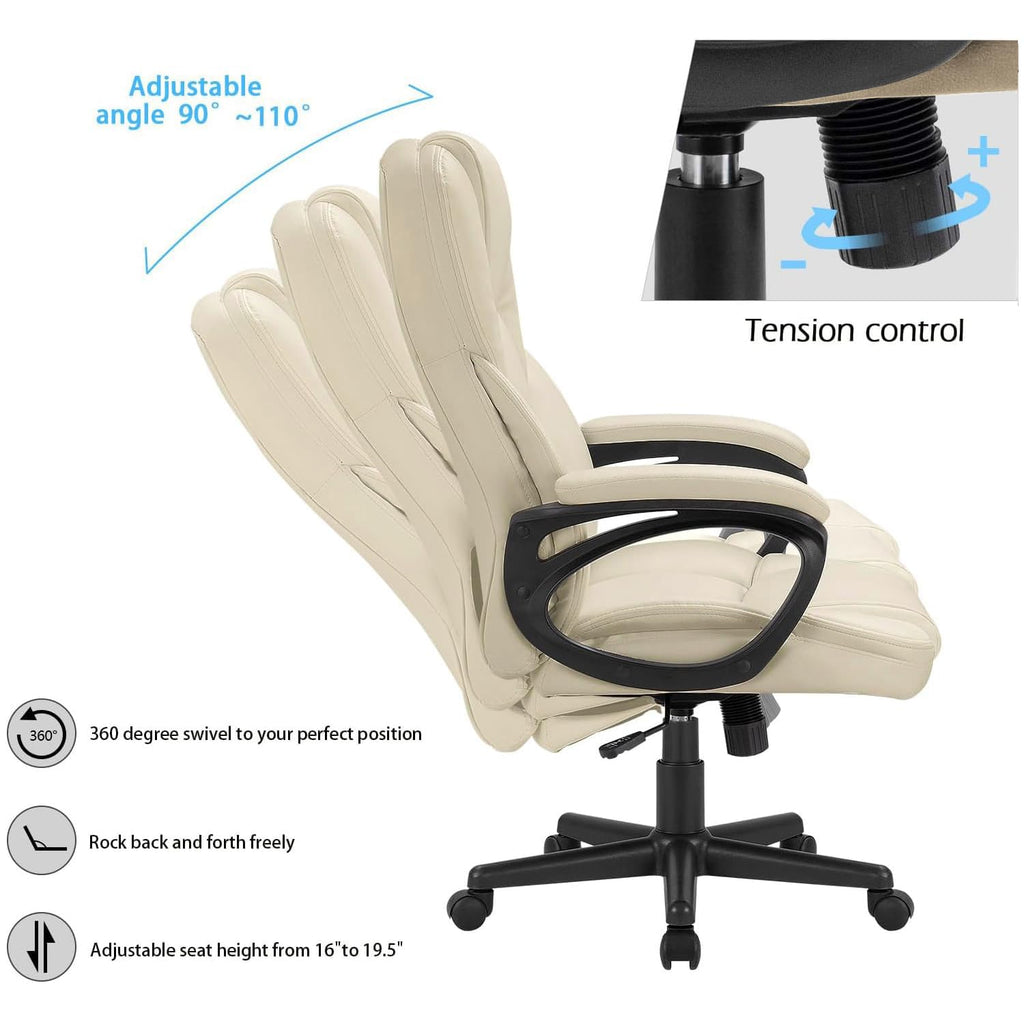 Office Executive Chair High Back Adjustable Managerial Home Desk Chair, Swivel Computer PU Leather Chair with Lumbar Support (1, Khaki)