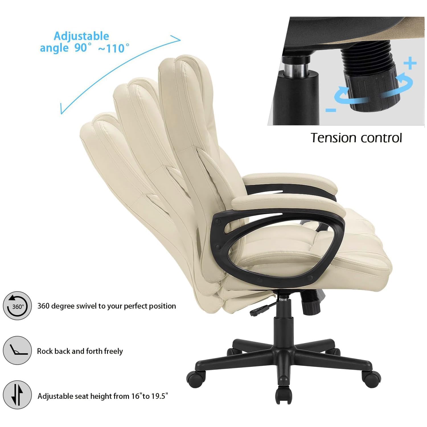 Office Executive Chair High Back Adjustable Managerial Home Desk Chair, Swivel Computer PU Leather Chair with Lumbar Support (1, Khaki)
