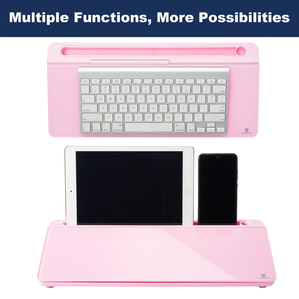 Desktop Whiteboard Dry-Erase-Board - Computer Keyboard Stand White Board Surface Pad with Drawer, Desk Organizers with Accessories for Office, Home, School Supplies - Complete Pink