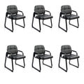 6 Pack, Waiting Room Guest Chair with Bonded Leather Padded Arm Rest for Office Reception and Conference Desk Black with Sled Base
