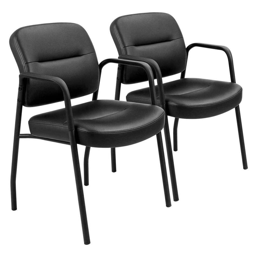 (2 Pack) Waiting Room Office Reception Chairs Executive Leather Guest Chairs with Armrest Ergonomic Upholstered Lumbar Support Side Chairs