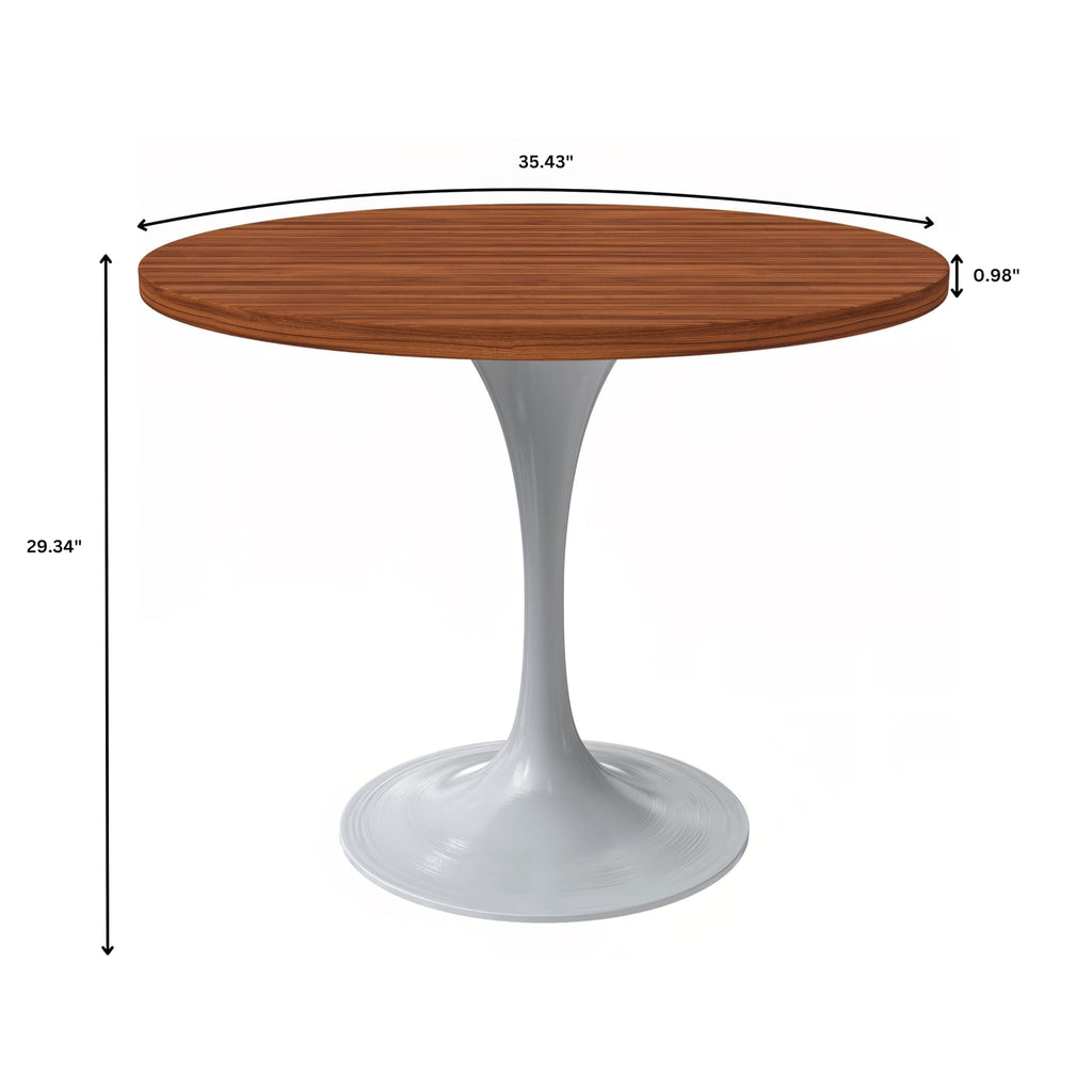 Verve Mid-Century Modern 36 Inch Round Dining Table, MDF Wood Tabletop with White Steel Pedestal Base, Contemporary Kitchen & Dining Room Table, for Small Spaces (Cognac Brown)
