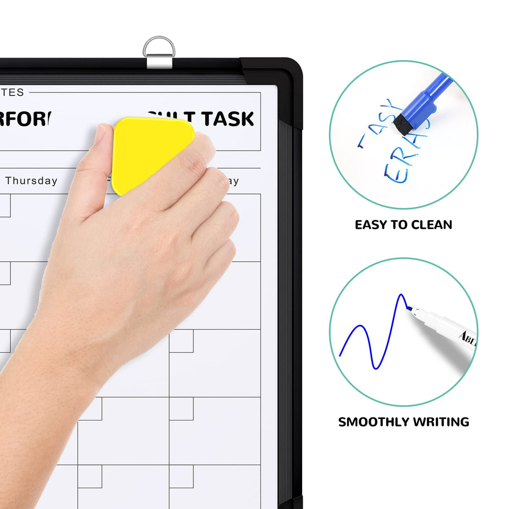 Monthly Calendar Whiteboard for Wall, 16x12 Inches Dry Erase Board, Small Magnetic White Board, Double-Sided Hanging Board for Office School Home Kitchen, Portable Board for Drawing Planning, Black