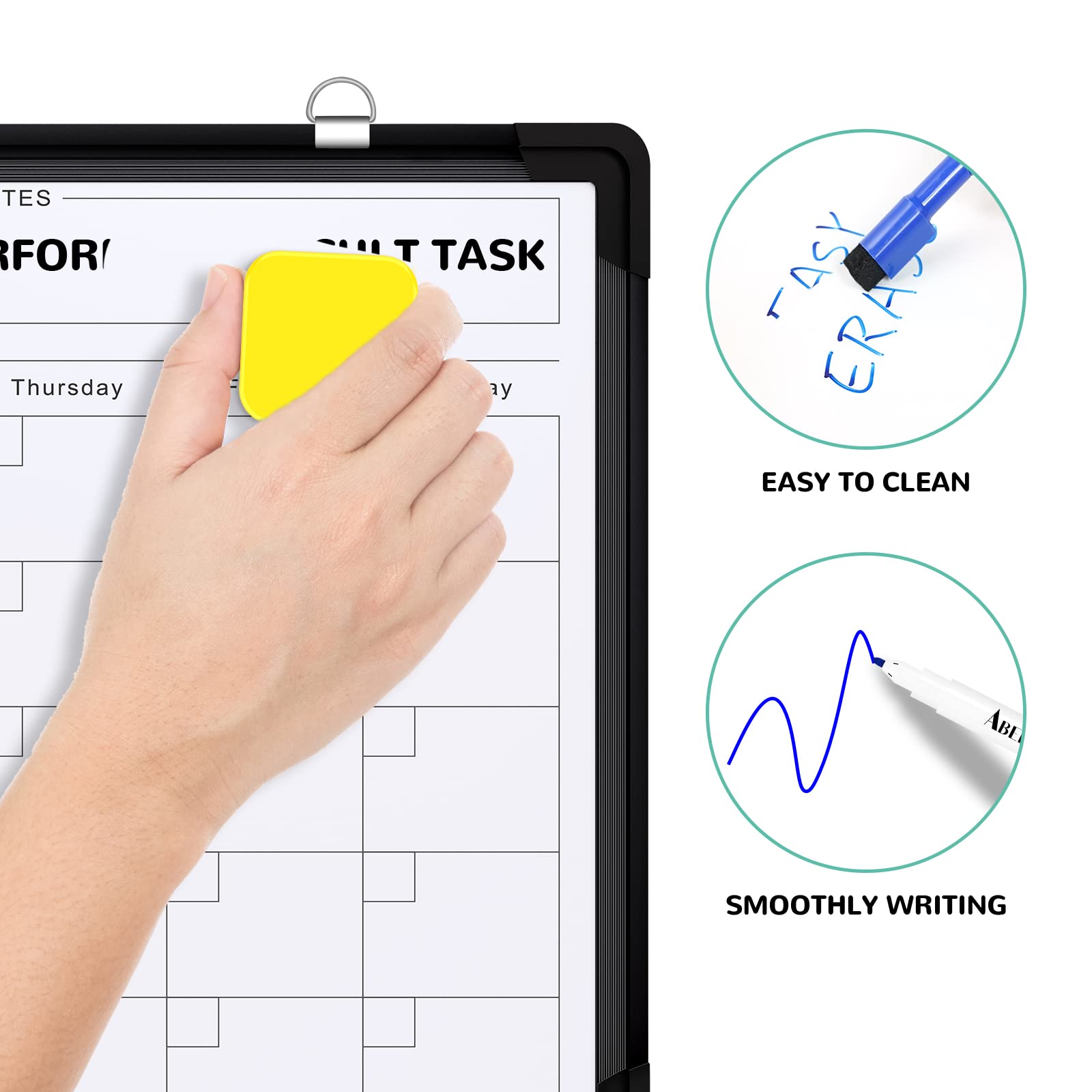 Monthly Calendar Whiteboard for Wall, 16x12 Inches Dry Erase Board, Small Magnetic White Board, Double-Sided Hanging Board for Office School Home Kitchen, Portable Board for Drawing Planning, Black