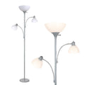 Sky Dome Double LED Floor lamp, Torchiere Super Bright Floor Lamp with 2 Reading Lamps for Living Rooms & Offices - Dimmable Tall Standing Lamp for Bedroom Reading - Tall Silver Pole