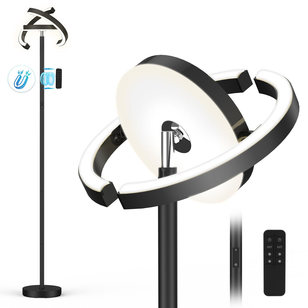 LED Floor Lamp, Dimmable 3000-6000K, Remote & Touch Controls Black