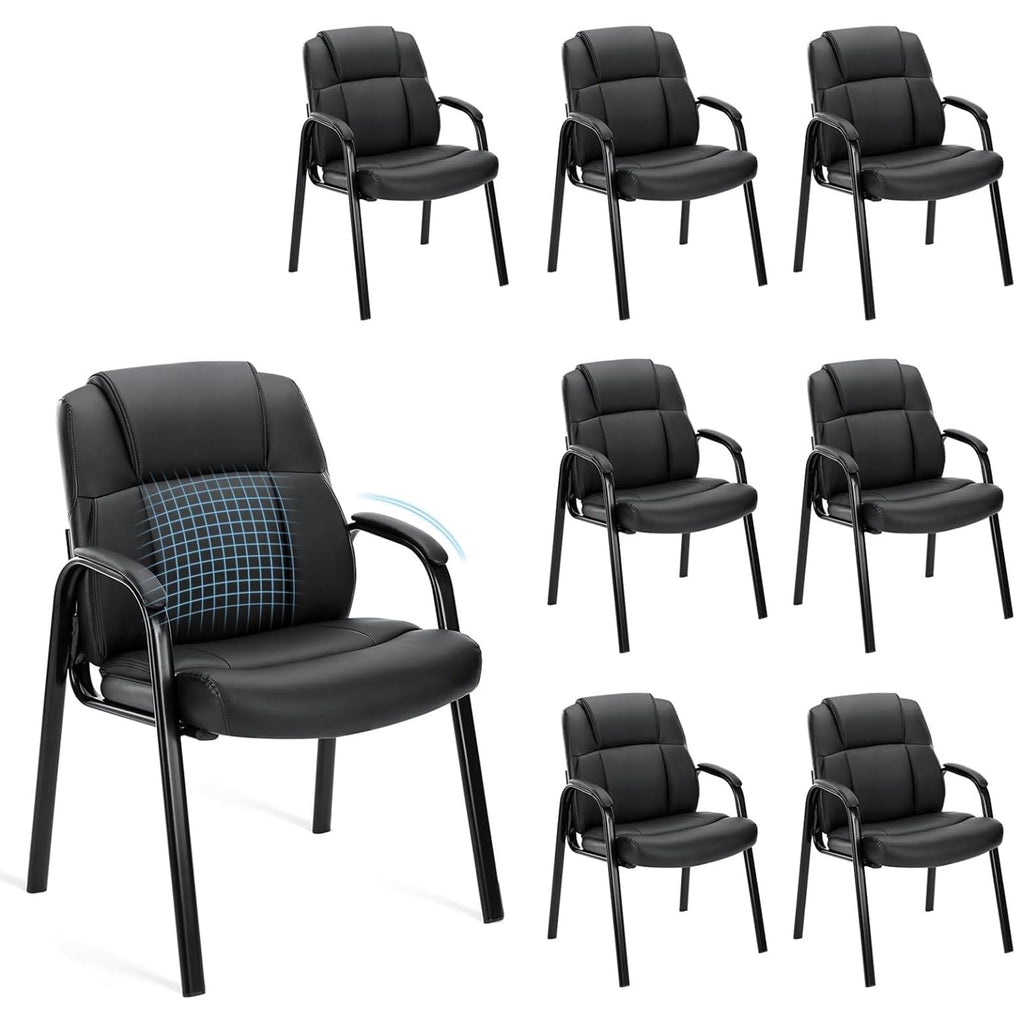 Waiting Room Office Guest Chairs Set of 8, PU Leather Big and Tall No Wheels Executive Office Chair with Padded Arms for Reception Conference Room Lobby