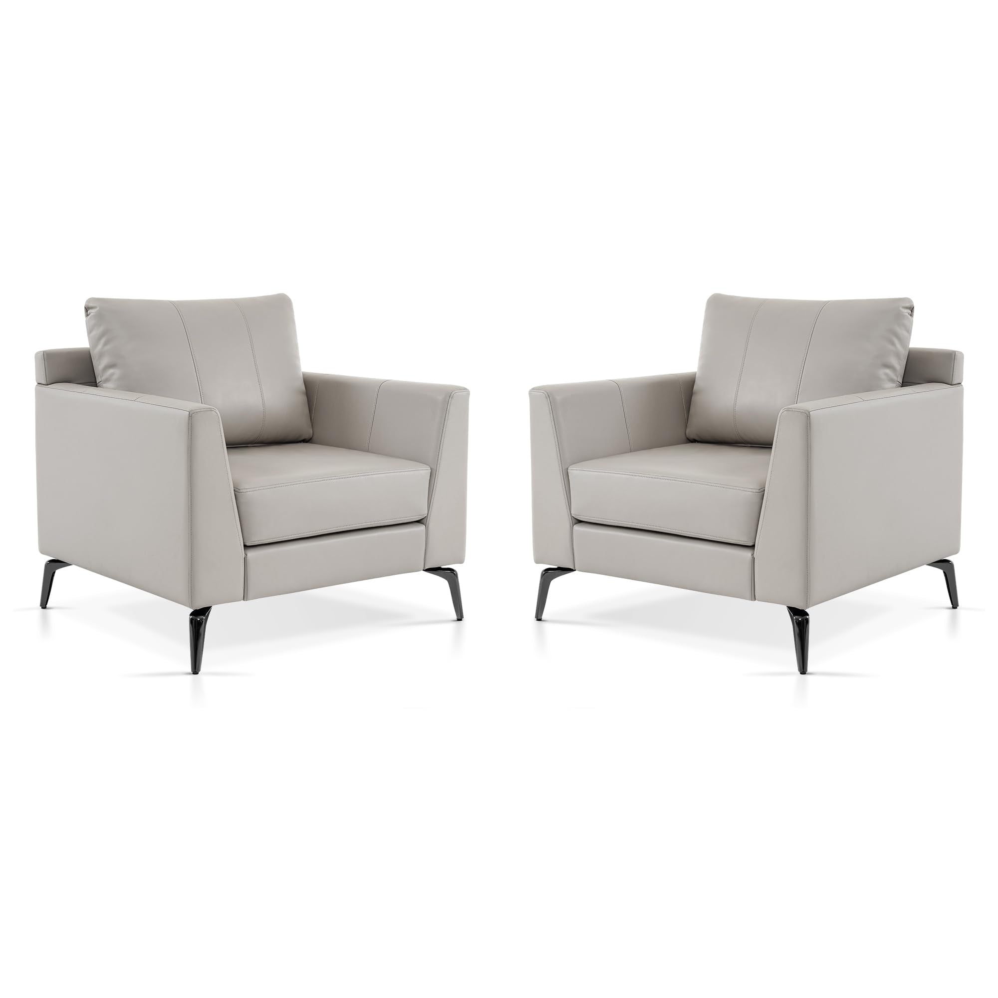 Modern Accent Chair Set of 2, Faux Leather Armchair with Sloped Arms, Comfortable Living Room, Office, Reception, or Waiting Room Seating (2, Brown)